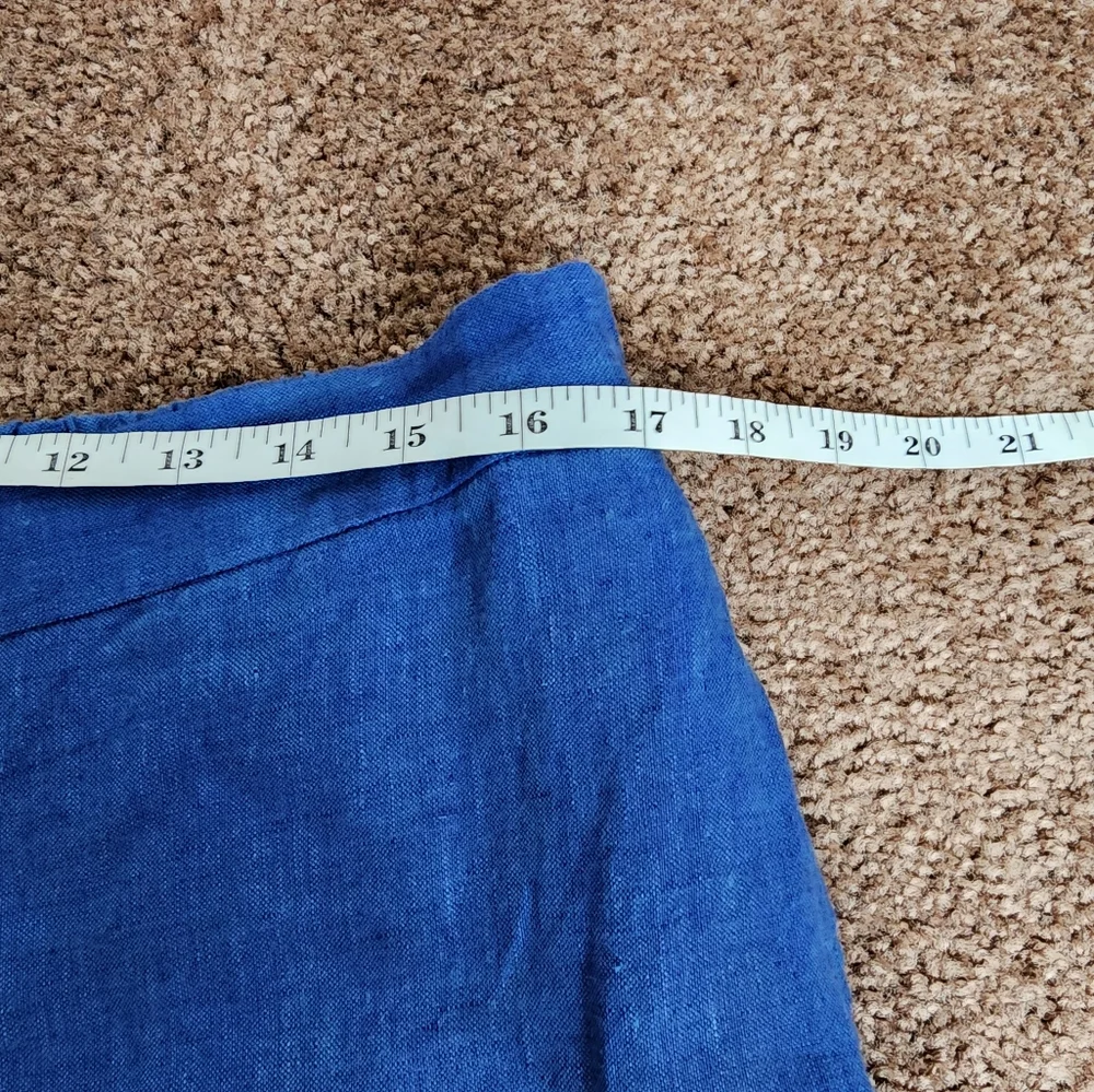 Chico's Linen Button Hem Crop Pants Women's 2 Blue Pull On Relaxed Fit W…